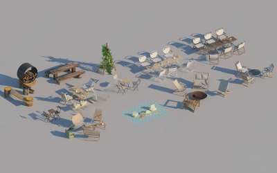 现代户外桌椅组合3D模型下载